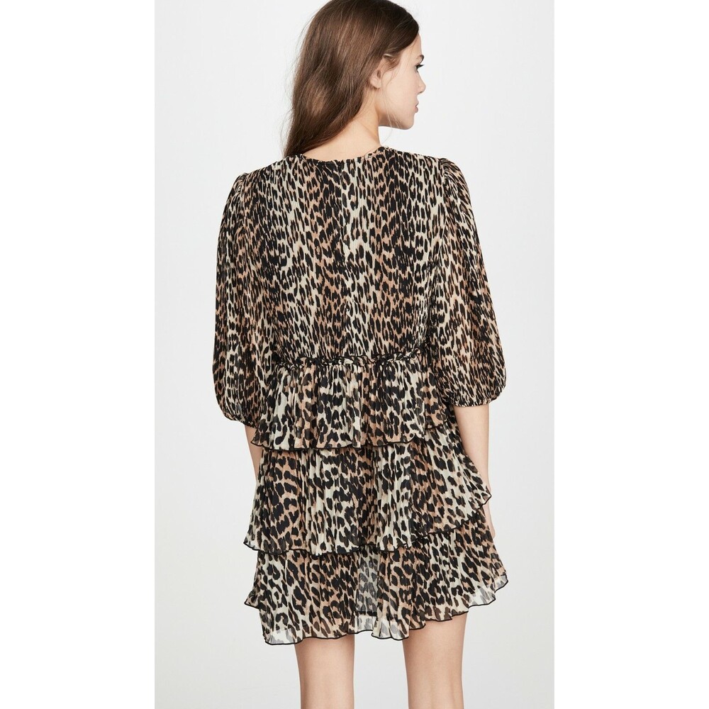 NWT Ganni Leopard Pleated Georgette Tiered Ruffle Dress 36(4), 38(6), 40(8) $235 - Picture 5 of 12